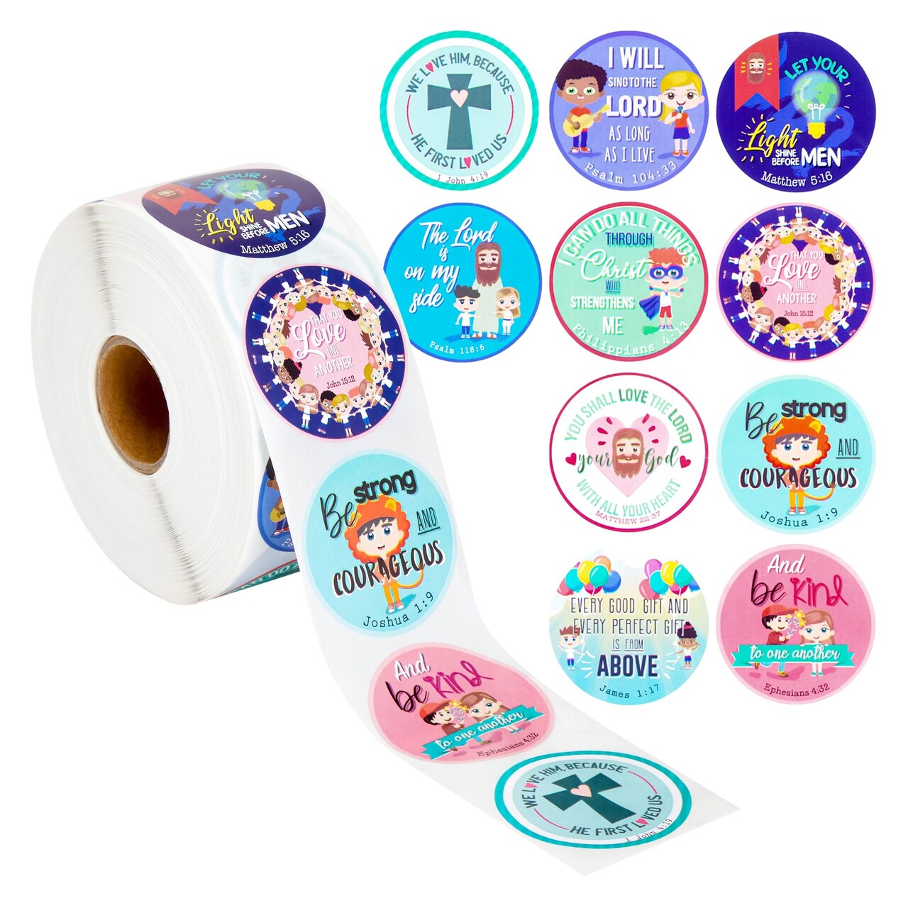 1000 Pieces Bible Verse Stickers for Kids, Sunday School Classroom Rewards, Religious Sticker Roll, 1.5 in, Ages 3-14